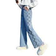 Girls Jeans Denim Elastic Wasit Wide Leg Baggy Pants Kids Clothes 6-14 Years
